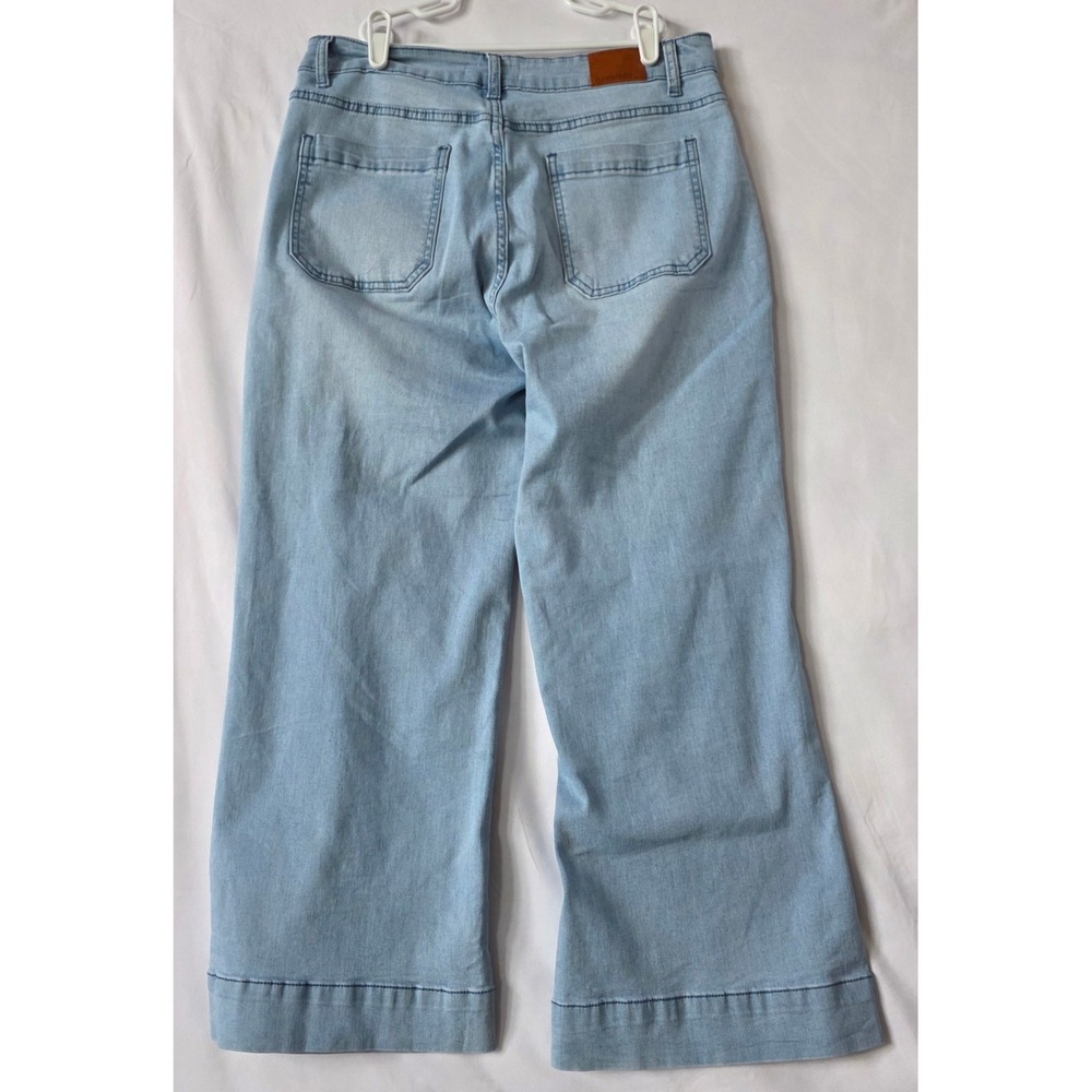 Luvamia Womens Wide Leg Crop Jeans Light Wash Patch Pocket Blue Denim Size L